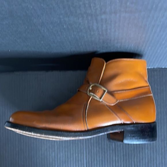 Men’s Vintage Slip on Cognac Orange Leather Boots - Picture 15 of 16